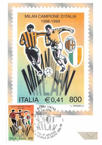 Cartolina Maximum Filatelica Milan Campione d'Italia lire 800 1999
