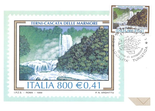 Cartolina Maximum Filatelica Terni Cascata delle Marmore lire 800 1999