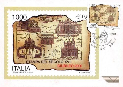 Cartolina Maximum Giubileo 2000 Stampa del secolo XVIII 1999