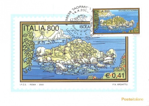 Cartolina Maximum Isola bella di Taormina 2000