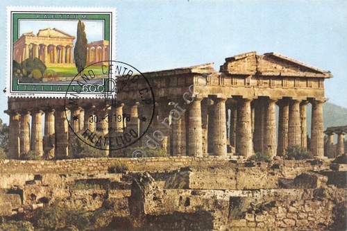 Cartolina Maximum Paestum Tempio di Nettuno 1978