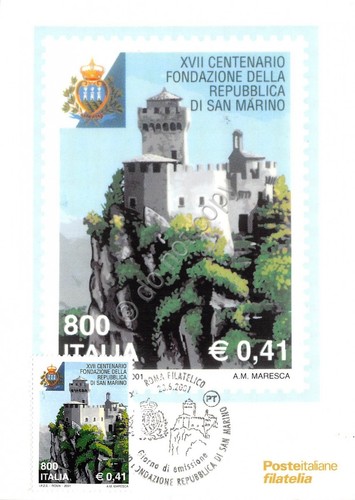 Cartolina Maximum Repubblica San Marino XVII Centenario Fondazione 2001
