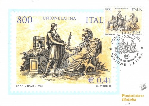 Cartolina Maximum Unione Latina 2001 sporca in basso a dx
