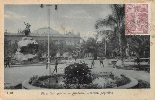 Cartolina Mendoza Argentina Plaza San Martin animata 1921