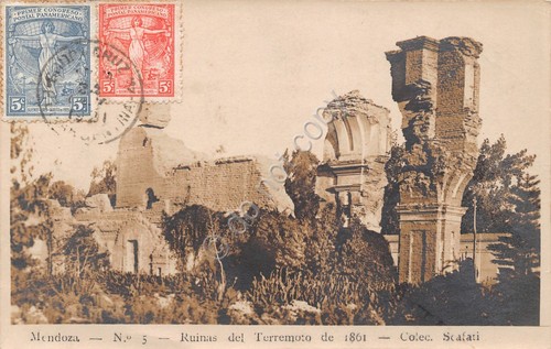 Cartolina Mendoza Ruinas del terremoto 2 francobolli da 5C