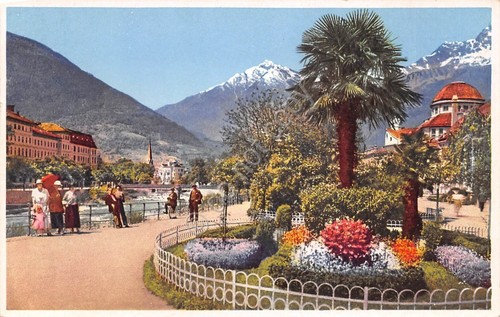 Cartolina Merano Passeggiata Regina Elena Illustrata