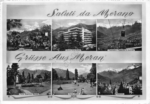 Cartolina Merano varie vedute 1957 (Bolzano)