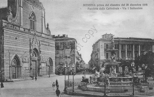 Cartolina Messina ante 1908 Facciata Cattedrale Via I Settembre Micali …