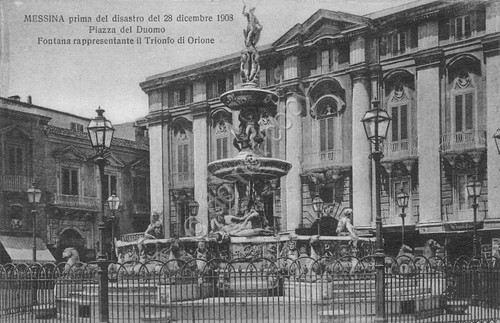 Cartolina Messina ante disastro 1908 Fontana Trionfo di Orion Micali …
