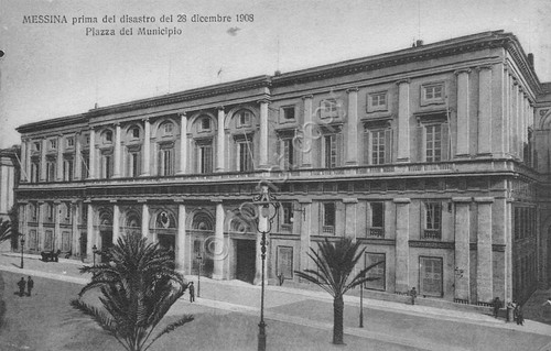 Cartolina Messina ante disastro 1908 Piazza Municipio Micali Santi 245