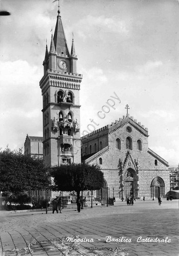Cartolina Messina Basilica Cattedrale animata 1955