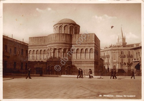 Cartolina Messina Chiesa dei Catalani animata 1939 Timbro visita Italia