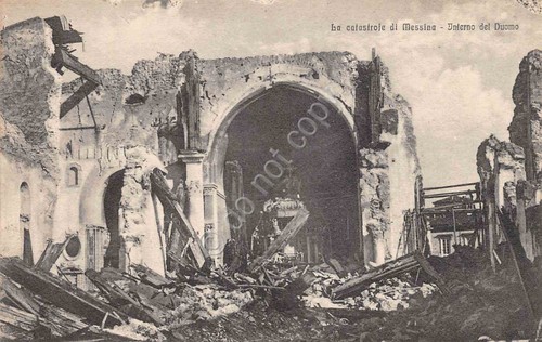 Cartolina Messina La catastrofe Interno del Duomo Micali Santi 3425