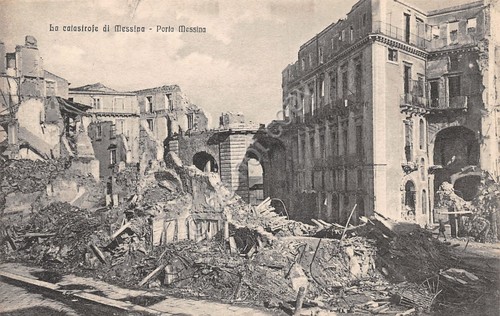 Cartolina Messina La catastrofe Porta Messina Micali Santi 7045