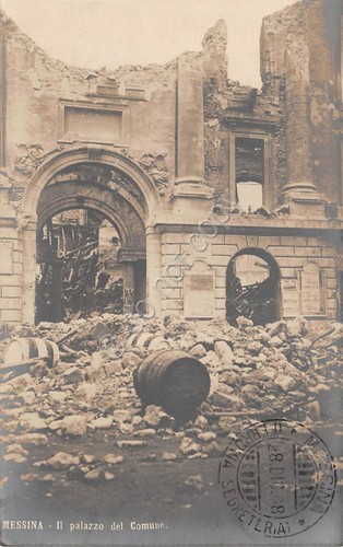Cartolina Messina Terremoto 1908 Palazzo del Comune Fotocartolina
