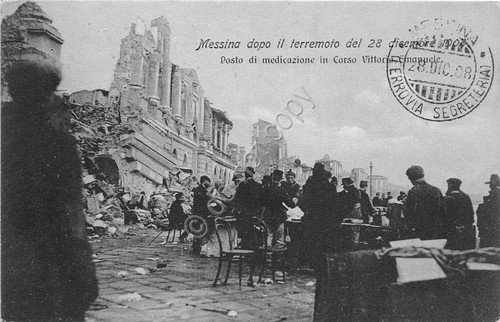 Cartolina Messina Terremoto 1908 Posto di medicazione in Corso Vittorio …