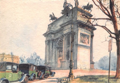 Cartolina Milano Arco della Pace illustrata 1908