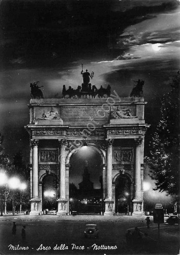 Cartolina Milano Arco della Pace notturno 1952