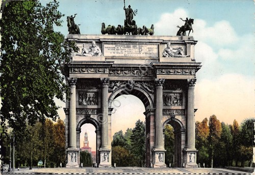 Cartolina Milano Arco della Pace Timbro Conferenza Stresa anni '50