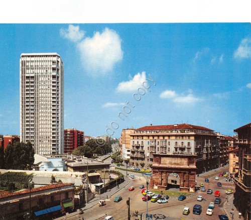 Cartolina Milano Arco di Porta Romana dall'alto edifici case auto …