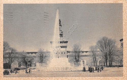 Cartolina Milano Castello Sforzesco fontana animata 1947