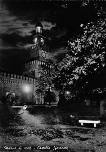 Cartolina Milano Castello Sforzesco Notturno Ed. SAF