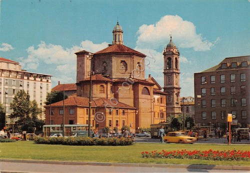 Cartolina Milano Chiesa di Santo Stefano tram