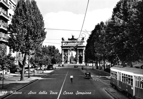 Cartolina Milano Corso Sempione Arco della Pace tram anni '50