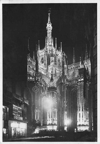 Cartolina Milano Duomo scorcio notturno anni '40