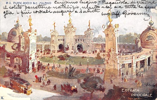 Cartolina Milano Esposizione 1906 Entrata Principale illustrata