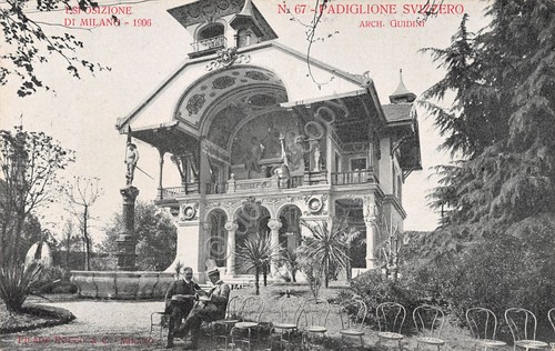 Cartolina Milano Esposizione 1906 N.67 Padiglione Svizzero animata
