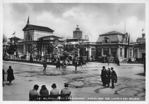 Cartolina Milano Fiera Campionaria Padiglioni Lazio e Belgio 1937 animata