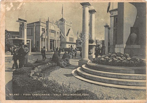 Cartolina Milano Fiera Campionaria Viale dell'Agricoltura animata 1939