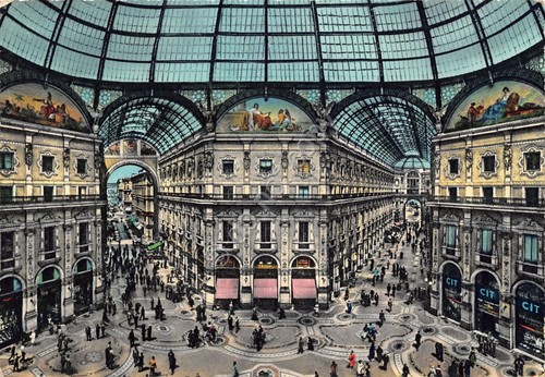 Cartolina Milano Galleria nuovo interno 1964 colorata Cit