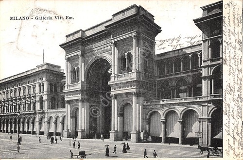 Cartolina Milano Galleria Vittorio Emanuele animata 1904
