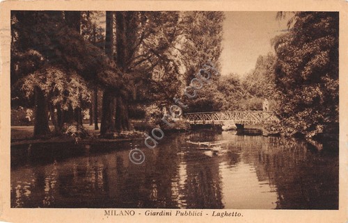 Cartolina Milano Giardini Pubblici Laghetto anni '30