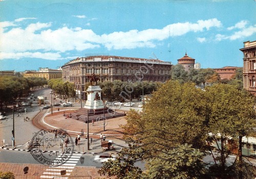 Cartolina Milano Largo Cairoli Castello animata 1966