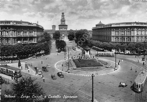 Cartolina Milano Largo Cairoli Castello Sforzesco auto tram ED SAF …