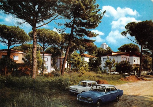 Cartolina Milano Maritima Riviera Adriatica ville nella pineta auto d'epoca …