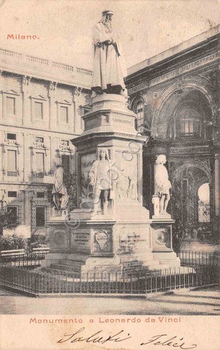 Cartolina Milano Monumento a Leonardo da Vinci anni '30
