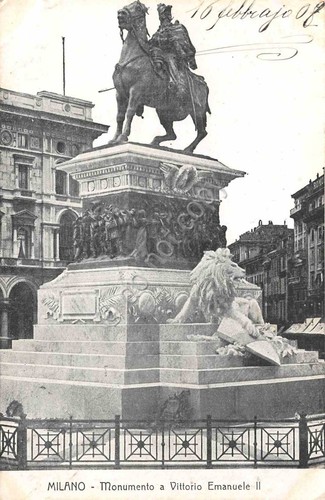 Cartolina Milano Monumento a Vittorio Emanuele 1908