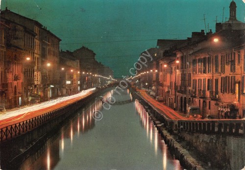 Cartolina Milano Naviglio Grande notturno 1969