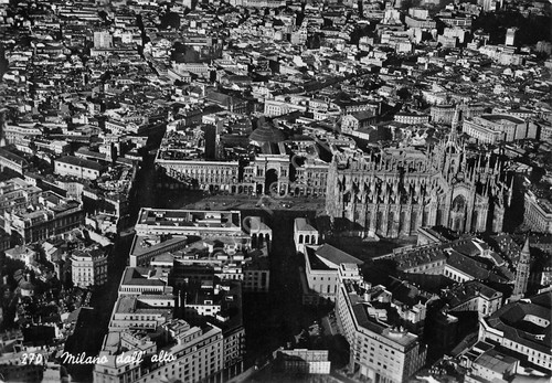 Cartolina Milano panorama dall'alto 1953