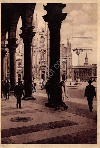 Cartolina Milano piazza Duomo Portici Settentrionali 1937