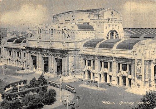 Cartolina Milano Stazione Centrale 1957 bus auto