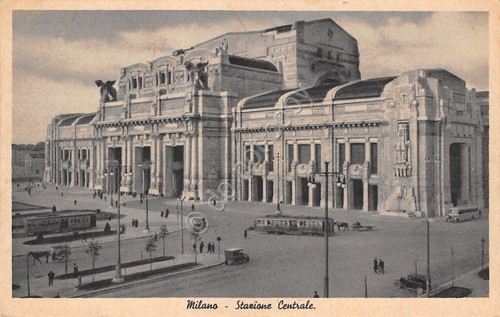 Cartolina Milano Stazione Centrale Tram 1925 TIMBRO VISITATE L'ITALIA