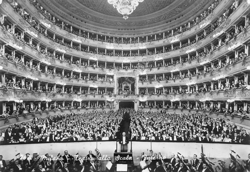 Cartolina Milano Teatro alla Scala Interno orchestra direttore 1957