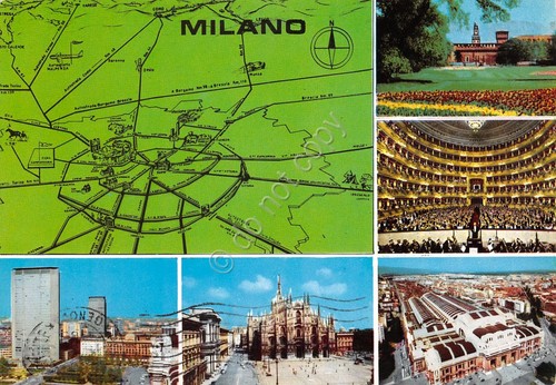 Cartolina Milano vedute varie con mappa 1965