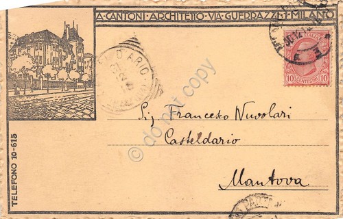 Cartolina Milano Via Guerrazzi 1 architetto Arrigo Cantoni firma autografa …