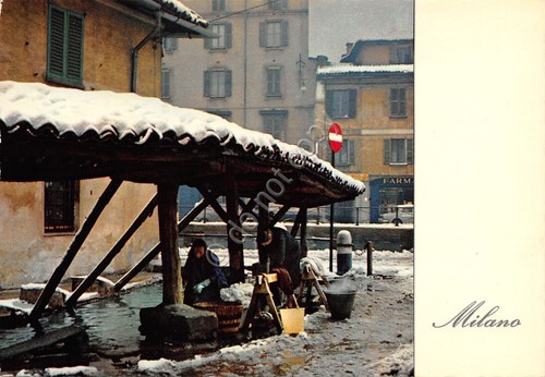 Cartolina Milano Vicolo dei Lavandai animata anni '60